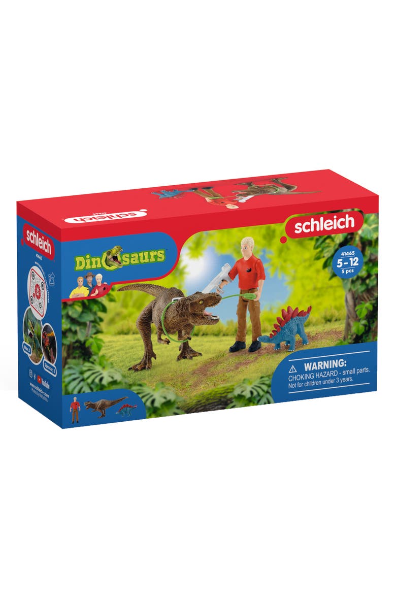 Schleich Dinosaurs Tyrannosaurus Rex Attack, 5 Piece Toy Figure, Kids, Alternate, color, Multicolored