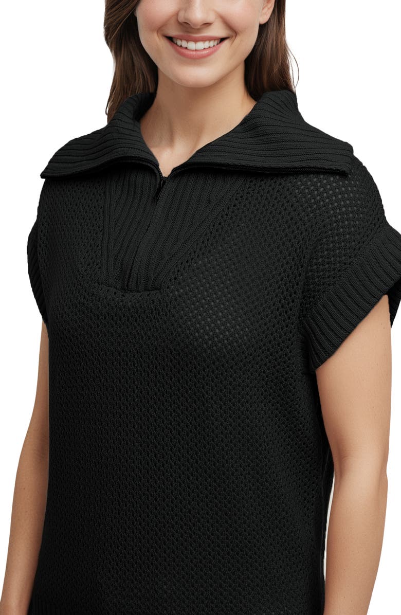 Three Dots Kim Dolman Sleeve Quarter Zip Sweater, Alternate, color, Black Beauty