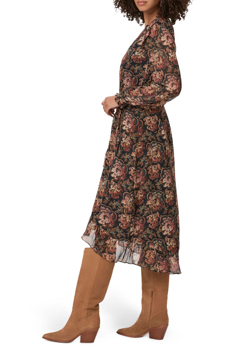 Paulette Print Long Sleeve Silk Dress, Alternate, color, BLK BLUE