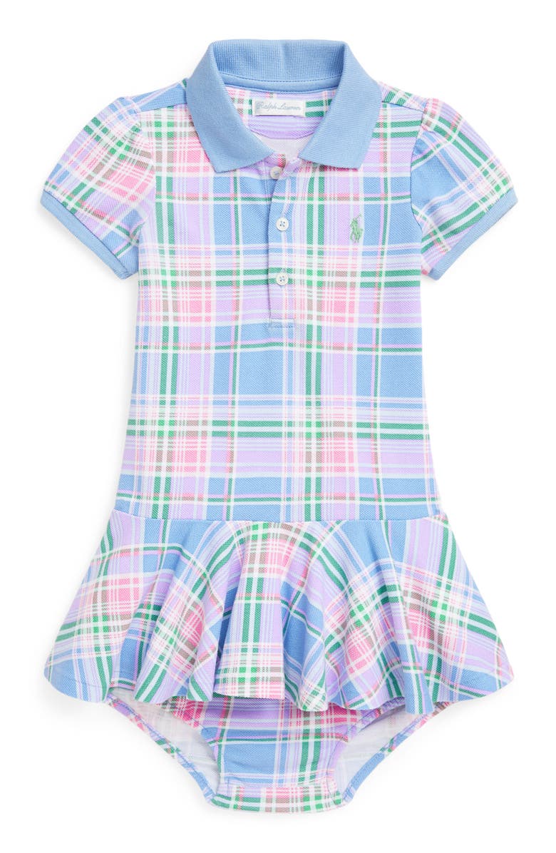 Ralph Lauren Plaid Cotton Piqué Polo Dress & Bloomers, Main, color, 