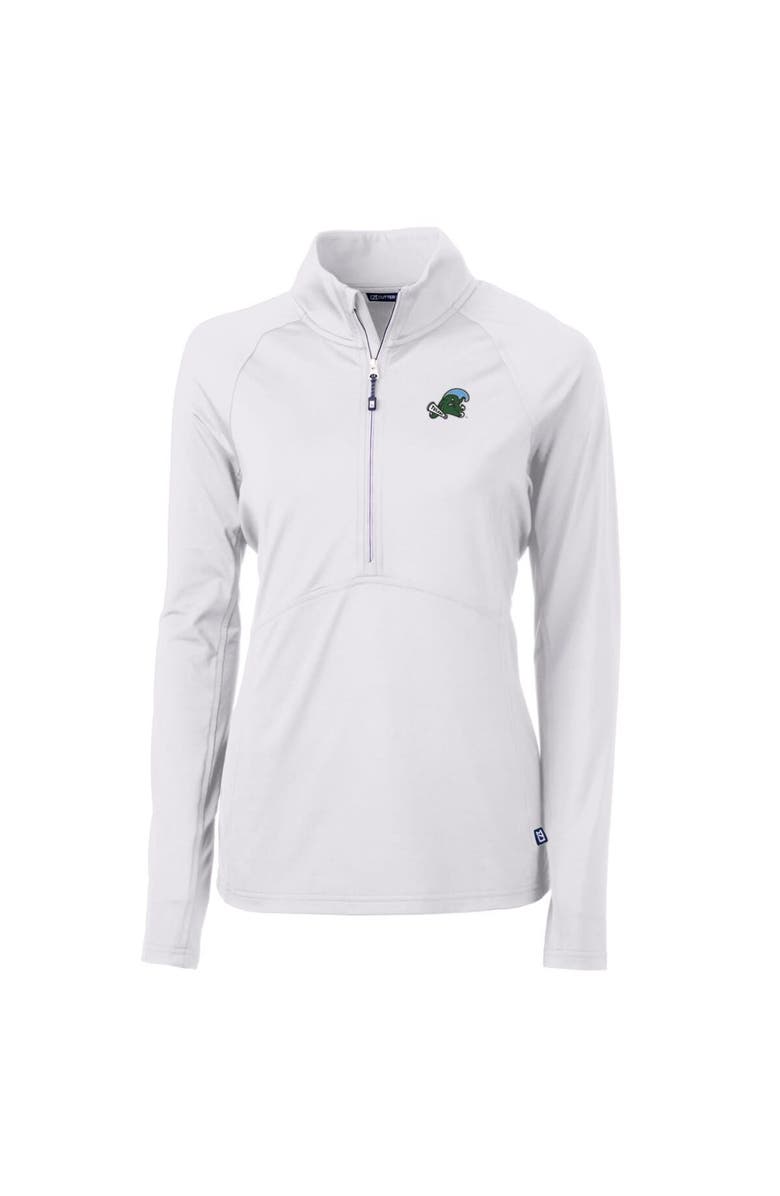 Cutter & Buck Women's Cutter & Buck White Tulane Green Wave Adapt Eco Knit Half-Zip Pullover Jacket, Main, color,