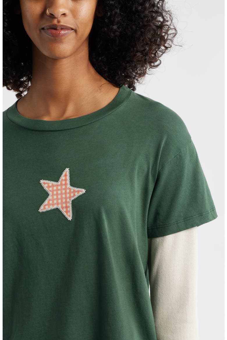 Appliqué Star Layered Long Sleeve T-Shirt, Alternate, color, DEEP GREEN