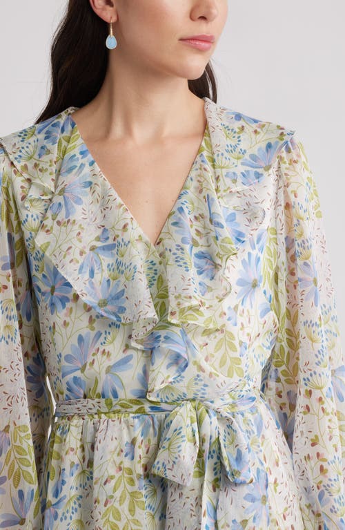 Chelsea28 Floral Ruffle Trim Long Sleeve Chiffon Minidress In Multi