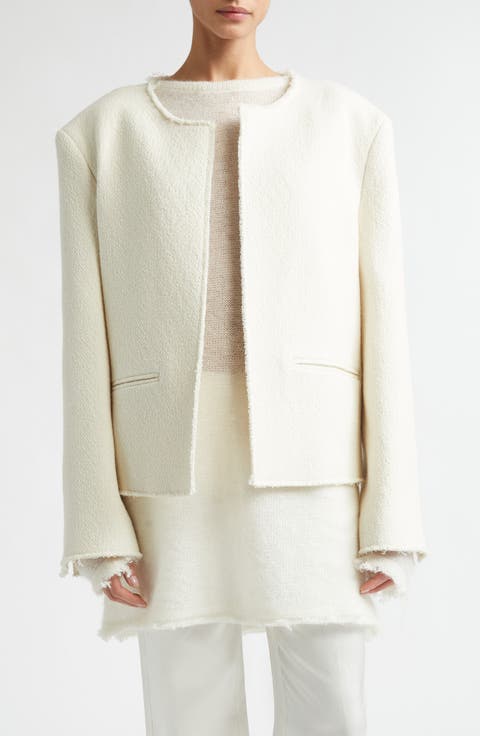 Open Front Wool Blend Bouclé Jacket