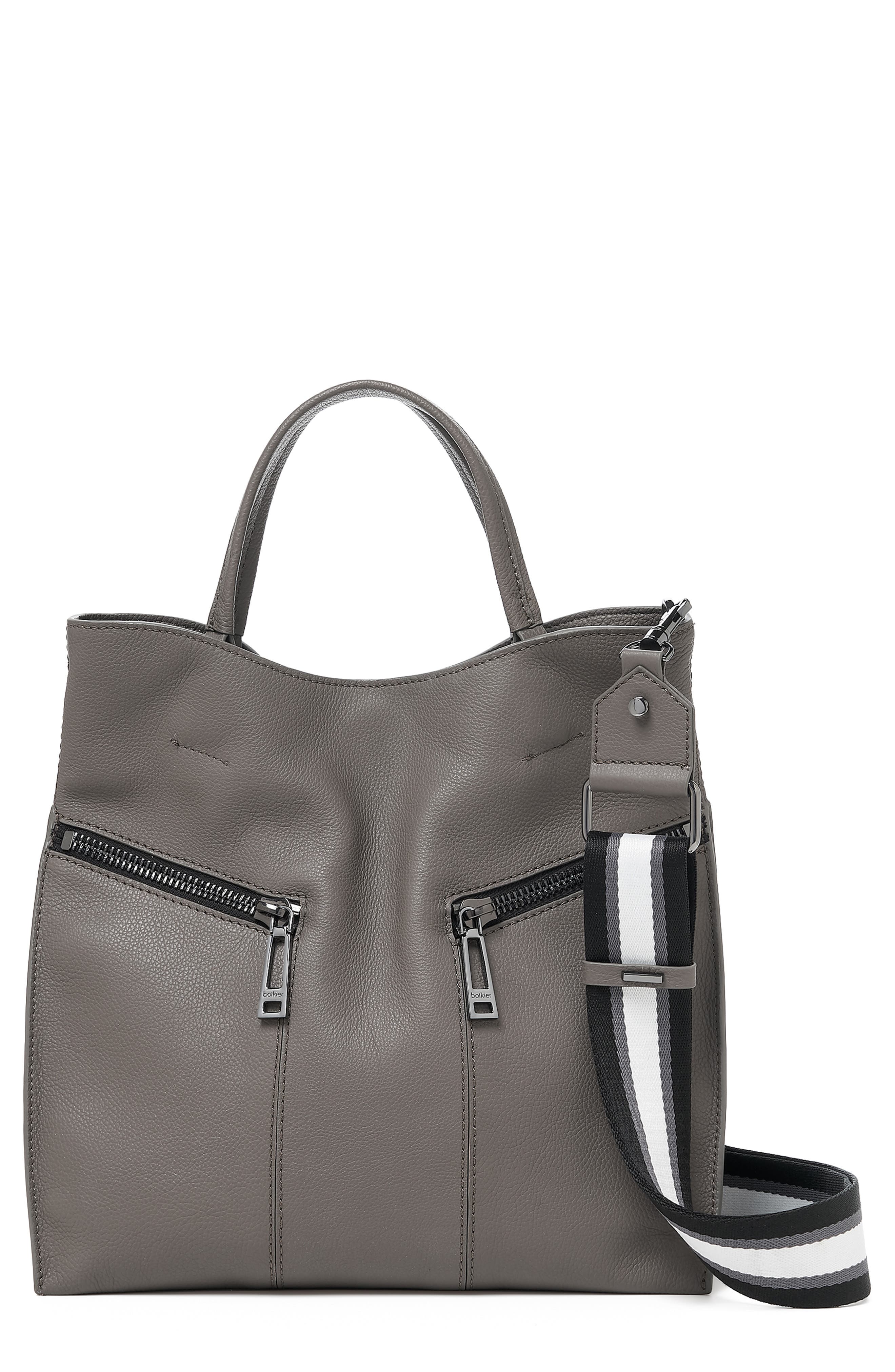 Trigger Pebbled Leather Satchel, Main, color, WINTER GREY