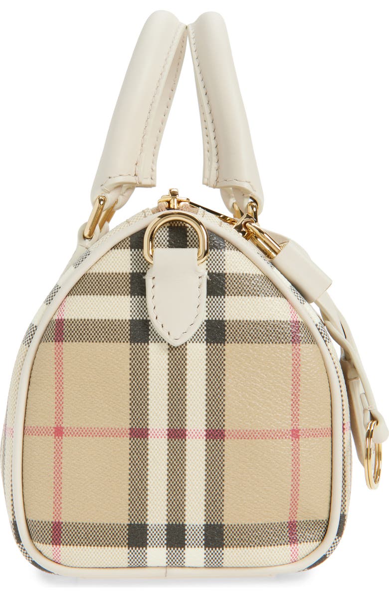 Burberry Mini Leather Bowling Bag, Alternate, color, Vintage Check/ Soap