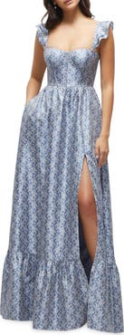 Dessy Collection Floral Jacquard Corset Bodice Gown