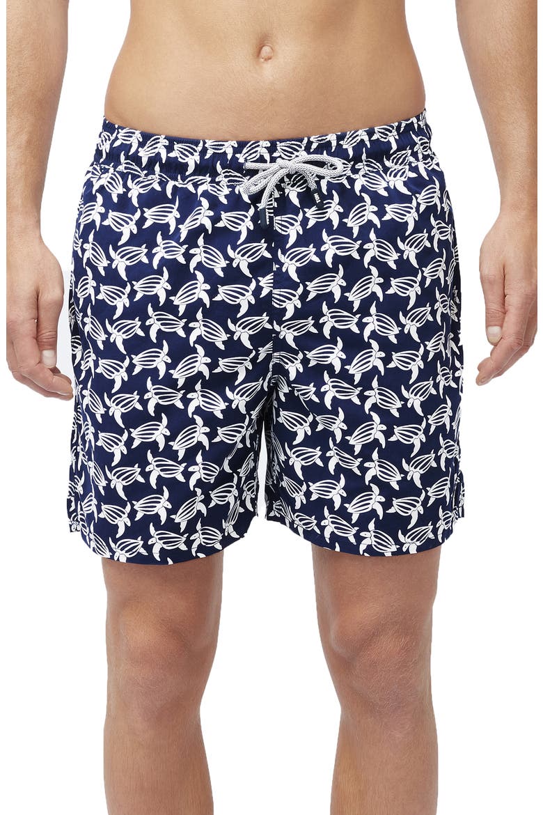Turtle Print Swim Trunks, Main, color, DEEP BLUE AND WHITE