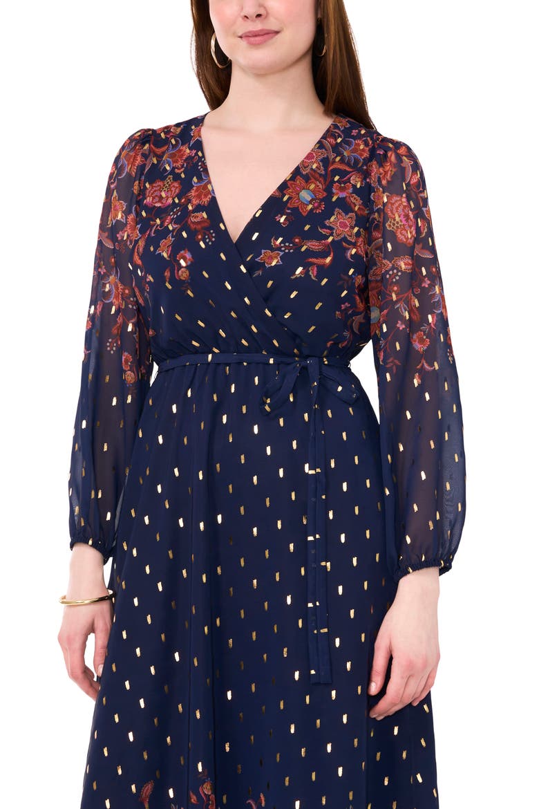 Foil Dot Surplice Maxi Dress, Alternate, color, CLASSIC NAVY