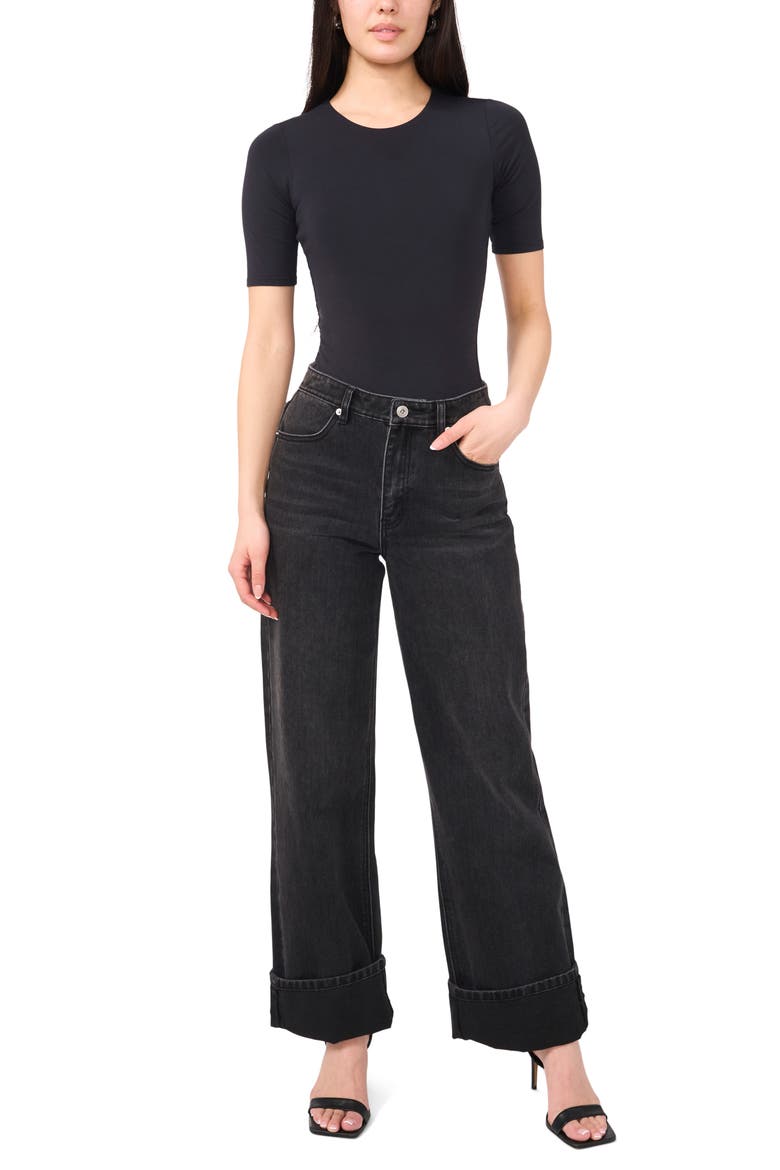 High Waist Cuffed Hem Wide Leg Jeans, Alternate, color, RICH BLACK