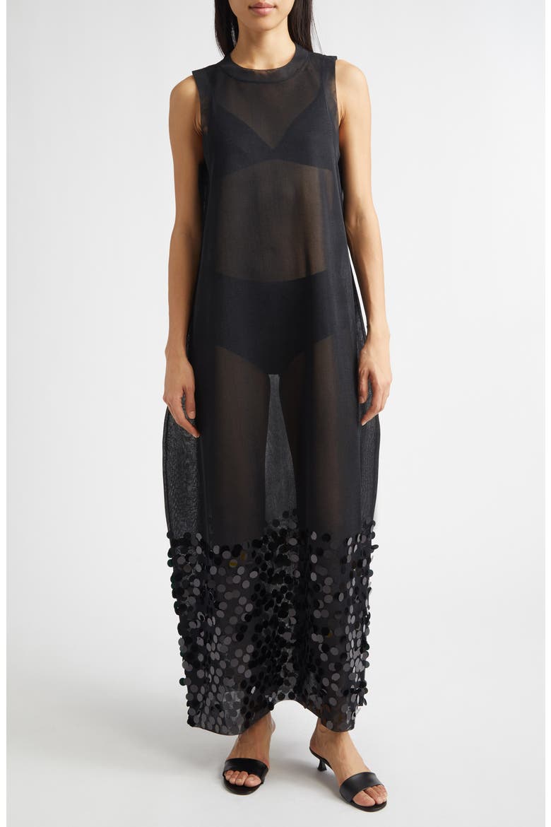 Molly Paillette Mesh Gown, Main, color, BLACK