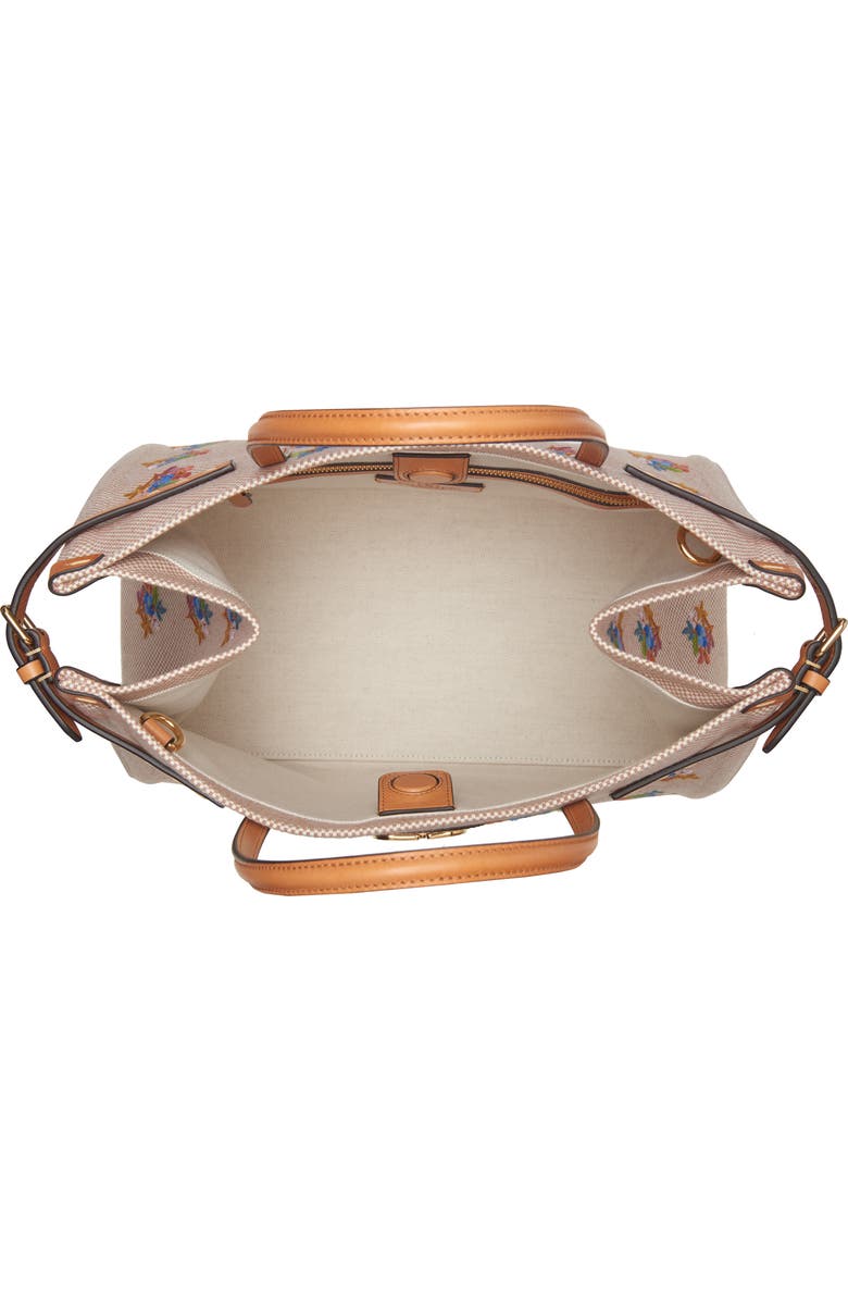 Valentino Garavani Medium Antibes Flower Embroidered Canvas Tote, Alternate, color, Tobacco