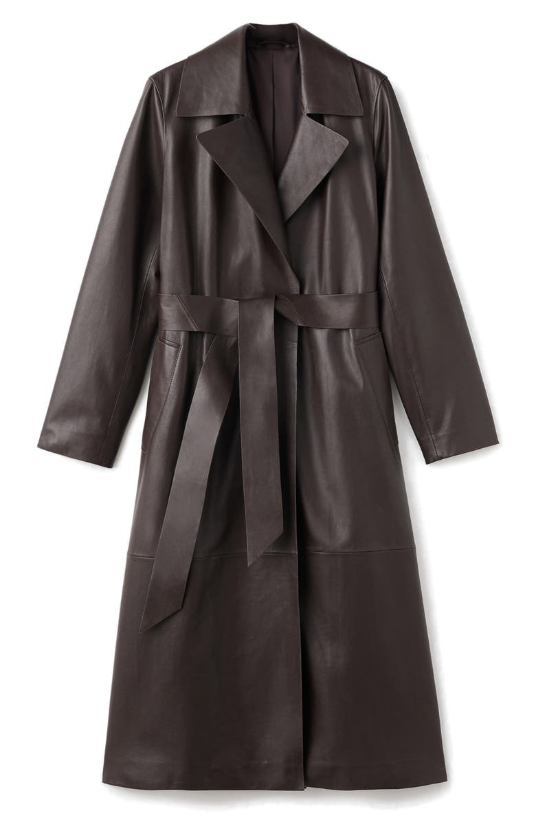 MANGO Selection Belted Leather Trench Coat, Main, color, 