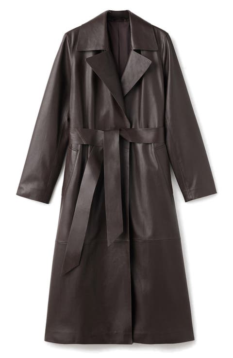 Selection Belted Leather Trench Coat
