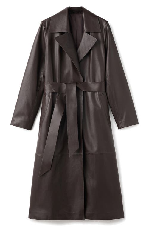 Mango Selection Belted Leather Trench Coat In Brown