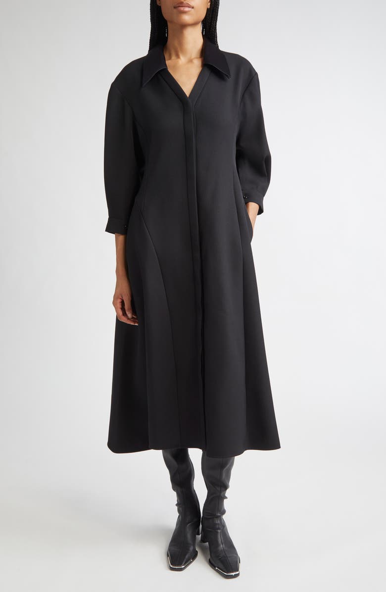 Jil Sander Wool Twill Midi Shirtdress, Main, color, Black