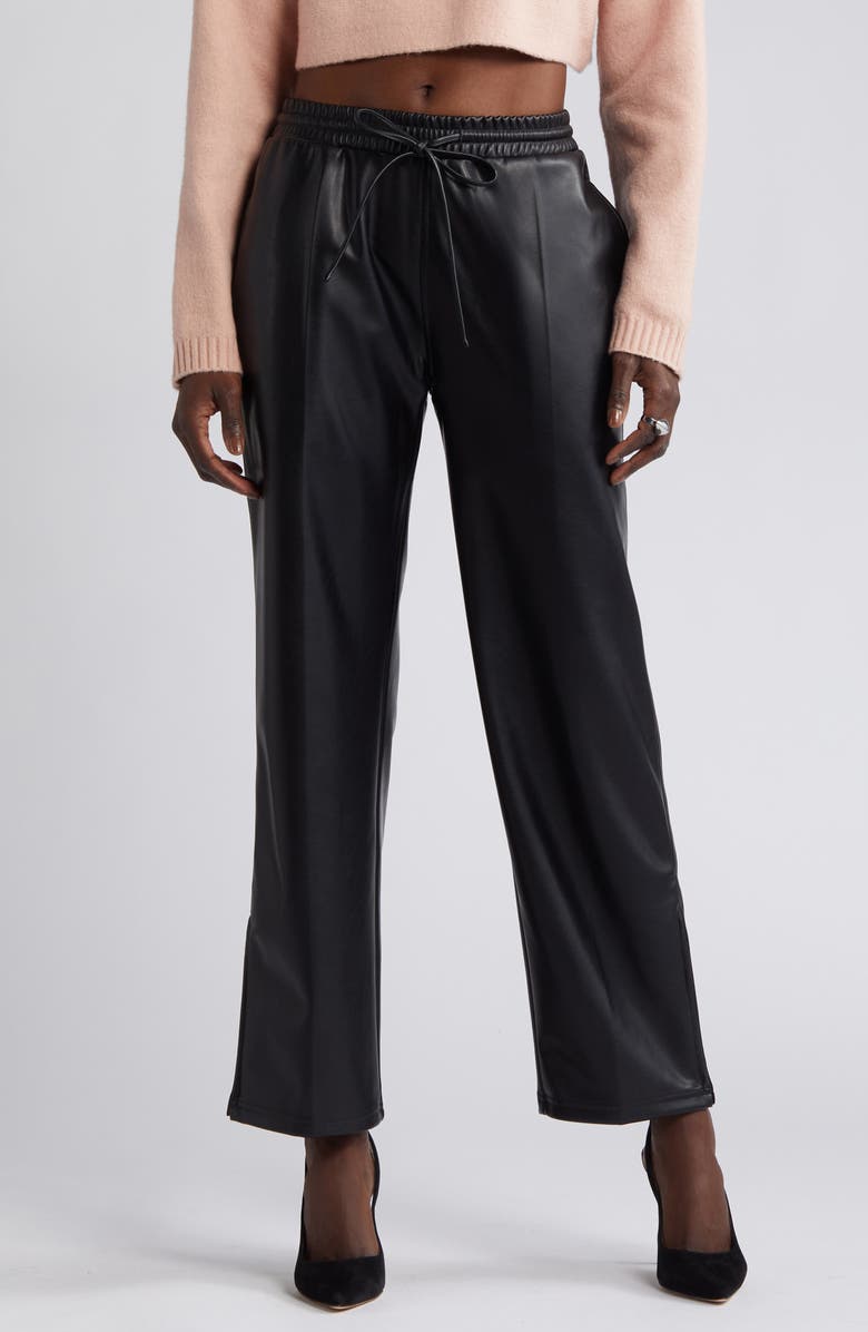 Open Edit Faux Leather Drawstring Track Pants, Main, color, 