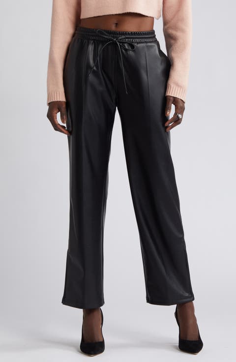 Faux Leather Drawstring Track Pants