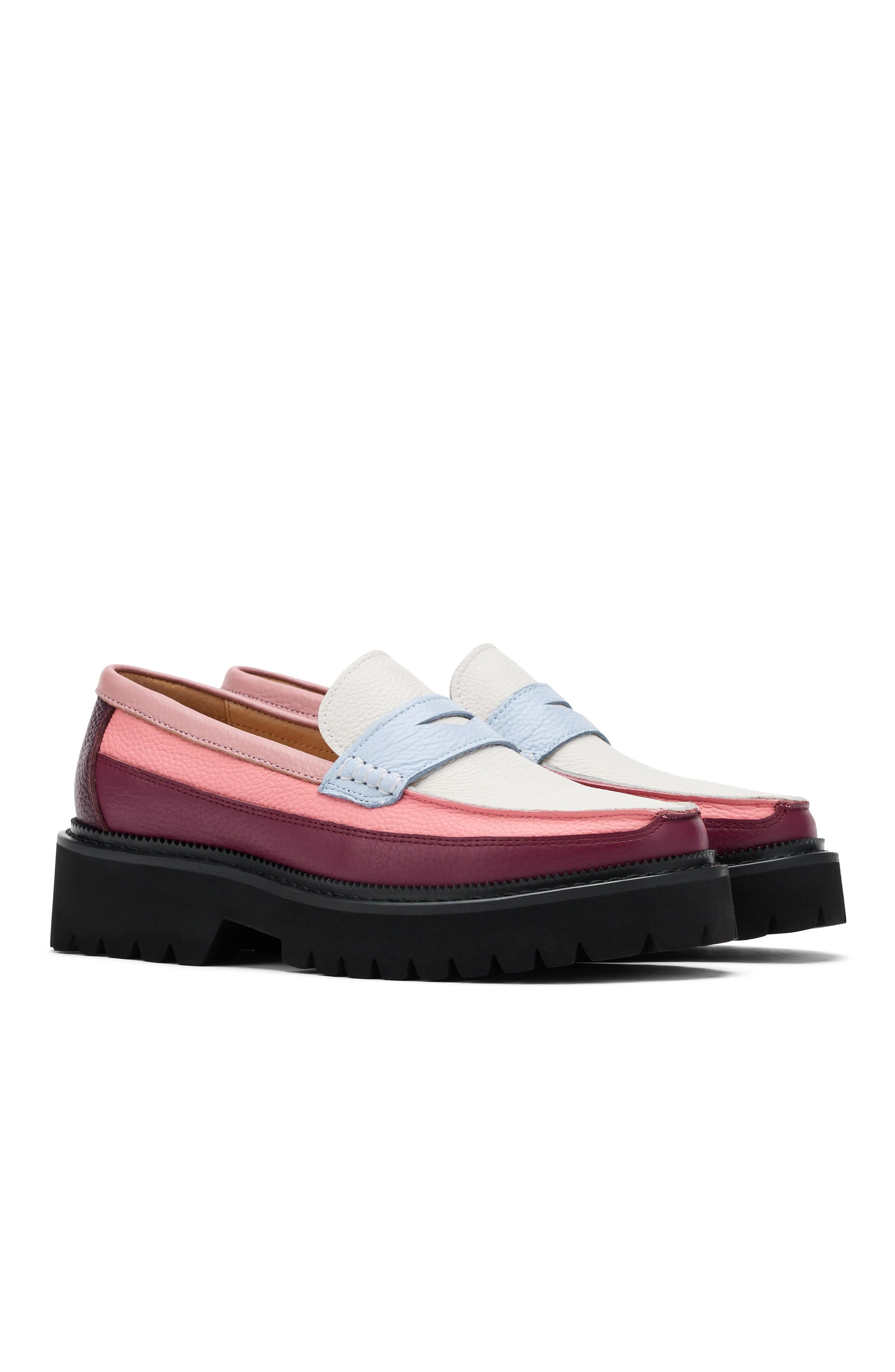 Ms. Adler Leather Lug Penny Loafers, Alternate, color, Colorblock Pink/Burgundy/Blue
