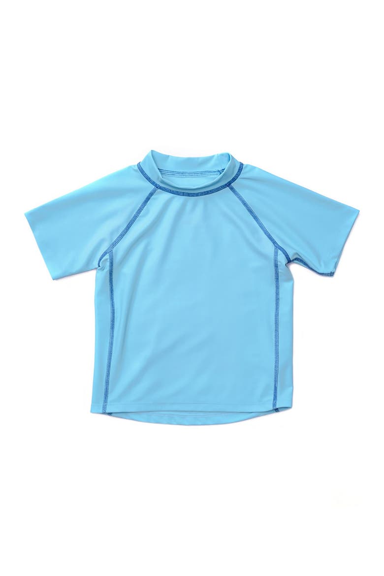 Kids Short Sleeve Rash Guard, UPF 50+ Swim Shirt, Main, color, BLUE
