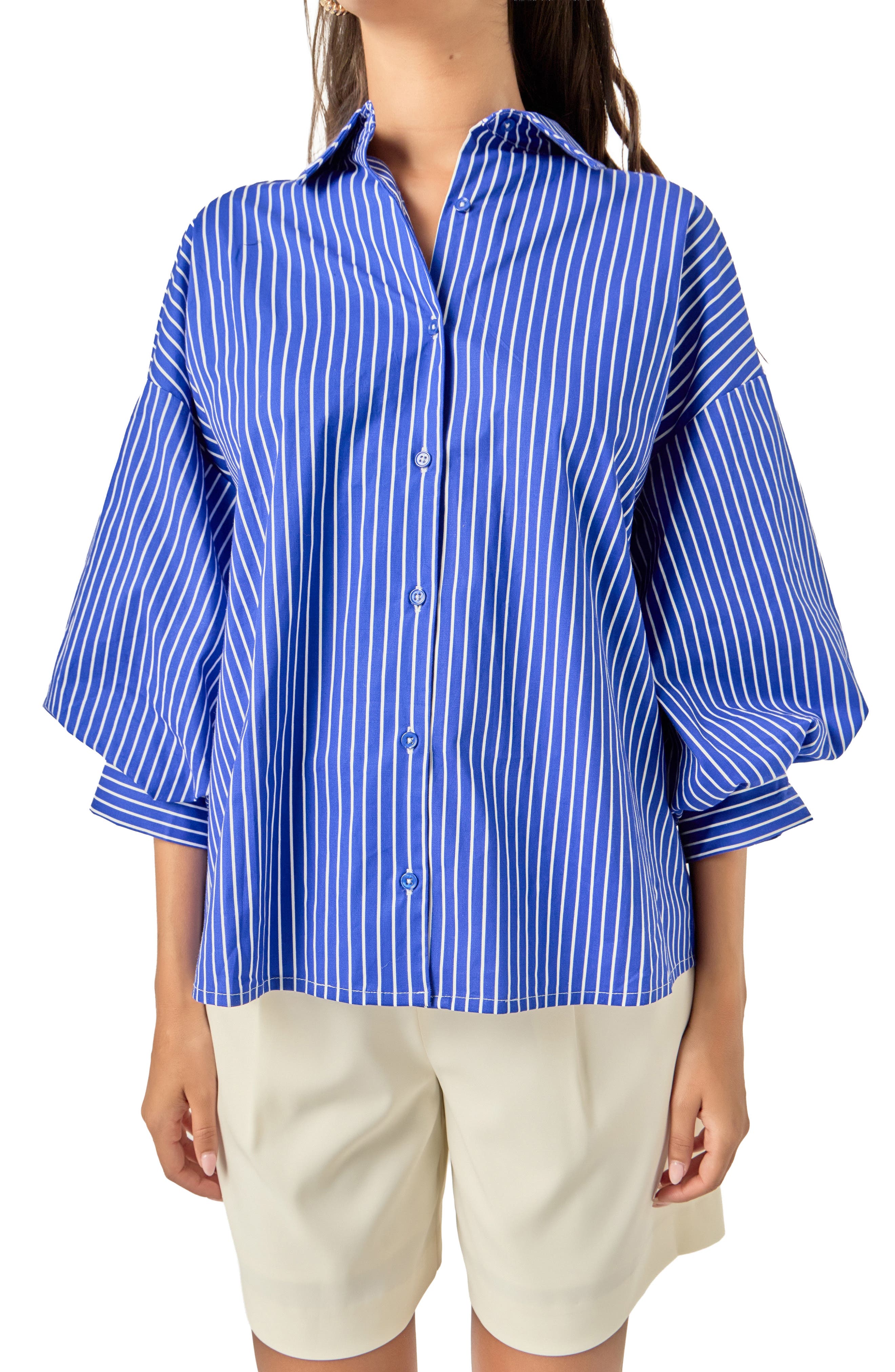 English Factory Stripe Balloon Shirt (Women) | Nordstrom