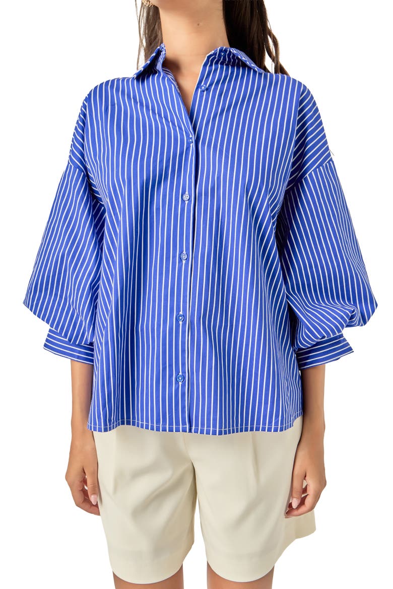 English Factory Stripe Balloon Shirt (Women) | Nordstrom