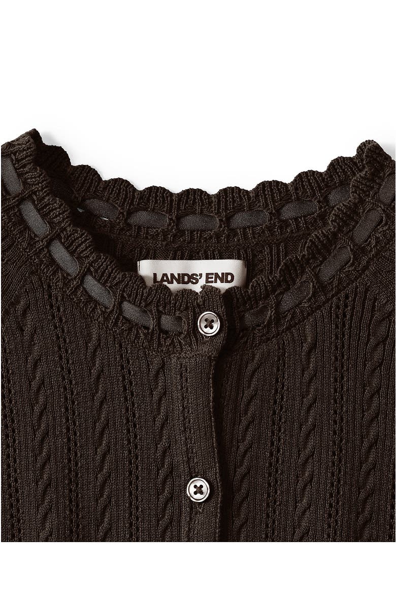 Lands
 End Cotton Pointelle Satin Trim Cardigan Sweater, Alternate, color, 
