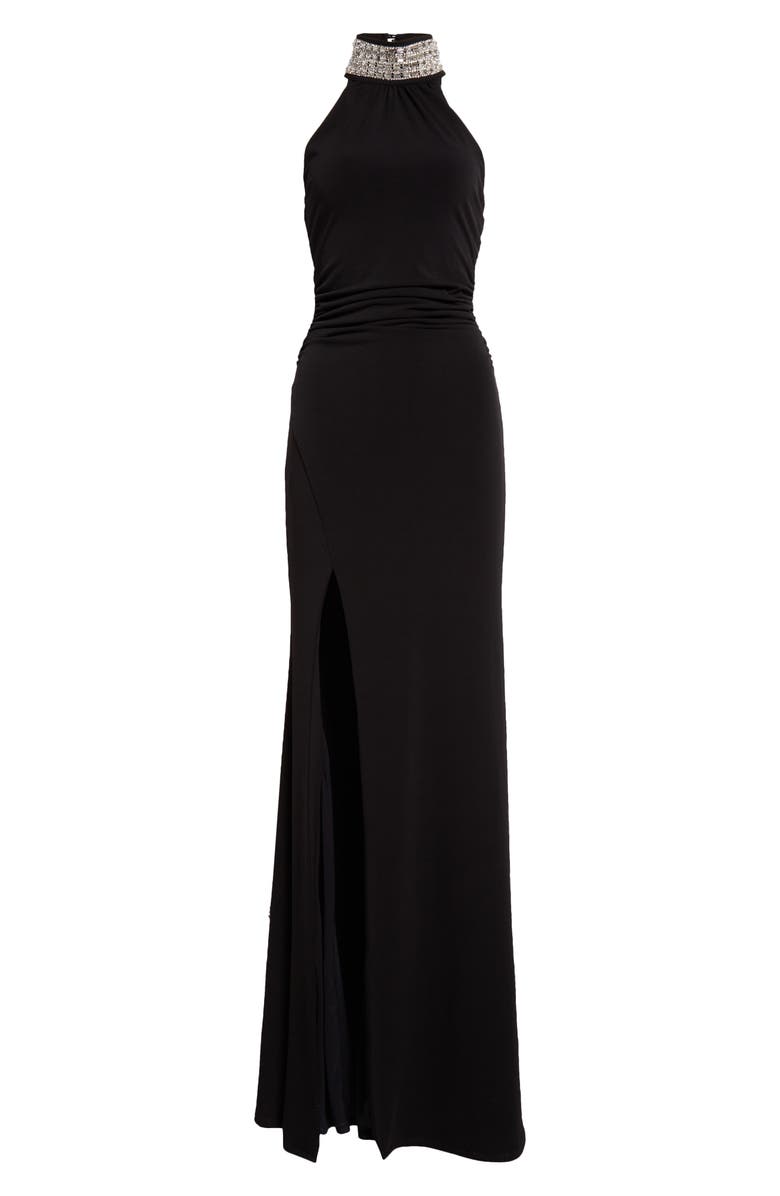 Cinq à Sept Izzy Ruched Embellished Neck Gown, Alternate, color, 