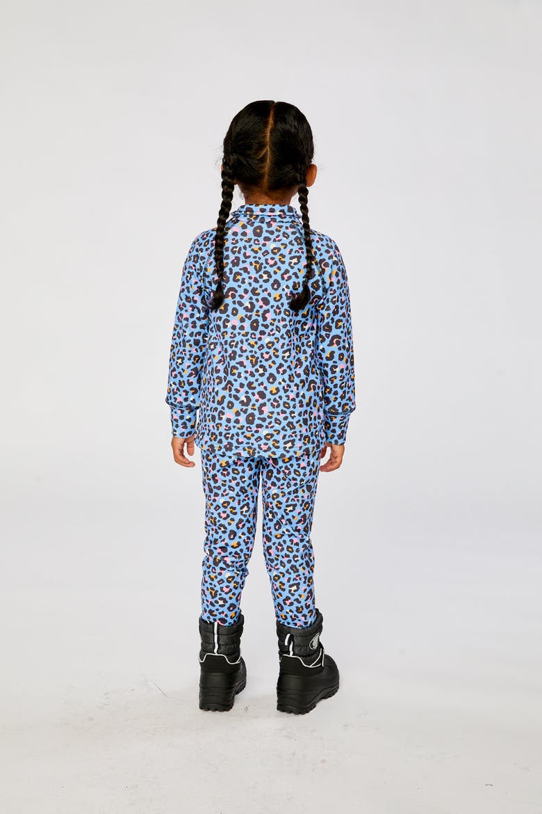 Two Piece Leopard Brushed Half-Zip Top & Pants Thermal Underwear, Alternate, color, Blue Leopard Print