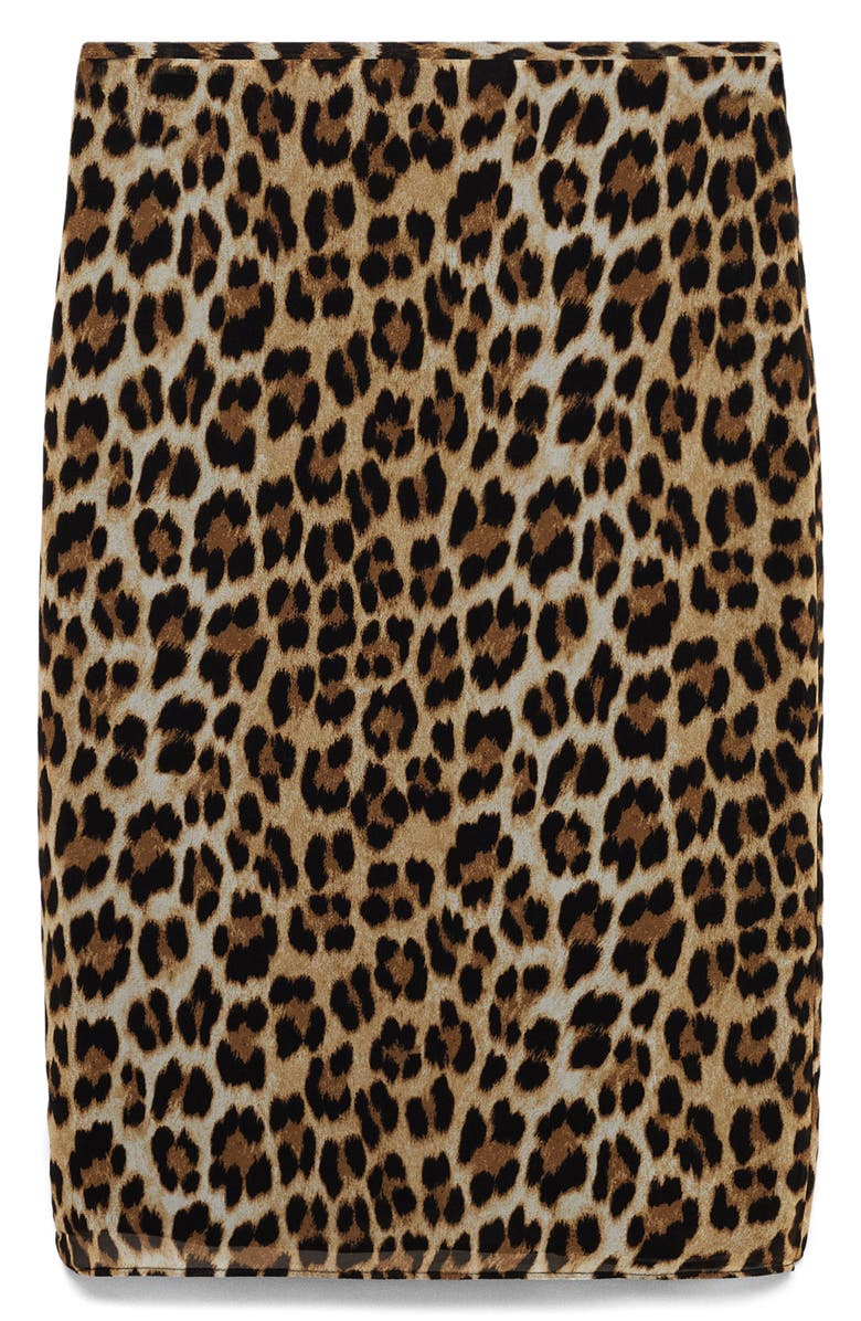 MANGO Leopard Print Mesh Midi Skirt, Main, color, Brown