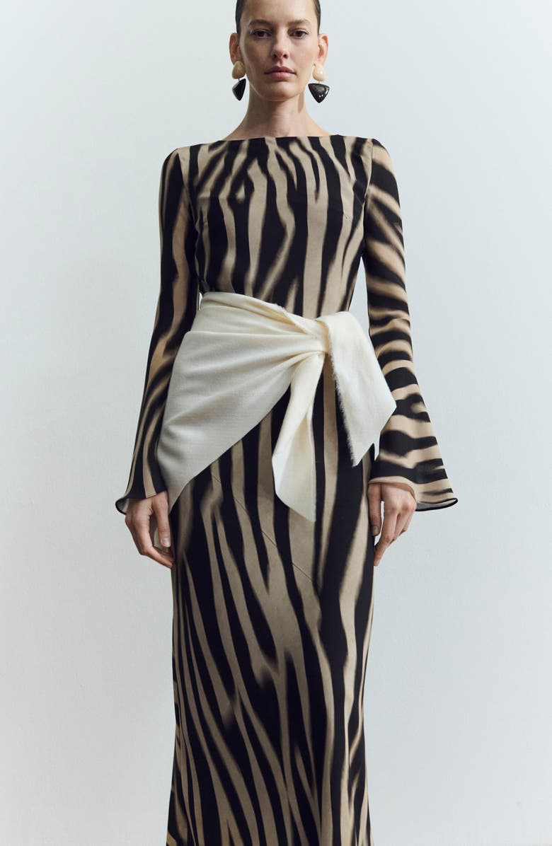 MANGO Abstract Zebra Stripe Long Sleeve Dress, Alternate, color, Black