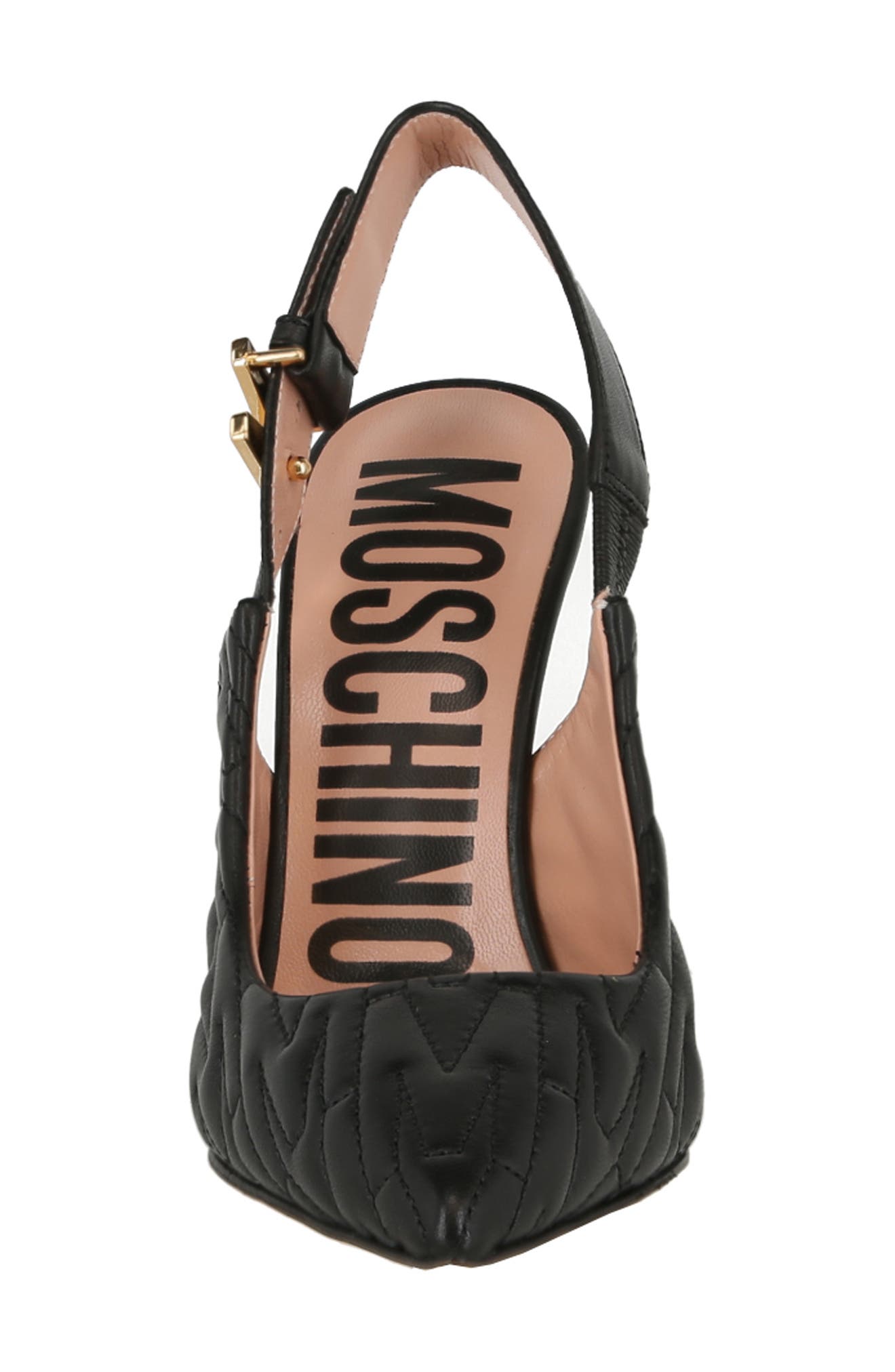 Moschino Logo Quilt Leather Slingback Pump, Alternate, color, 