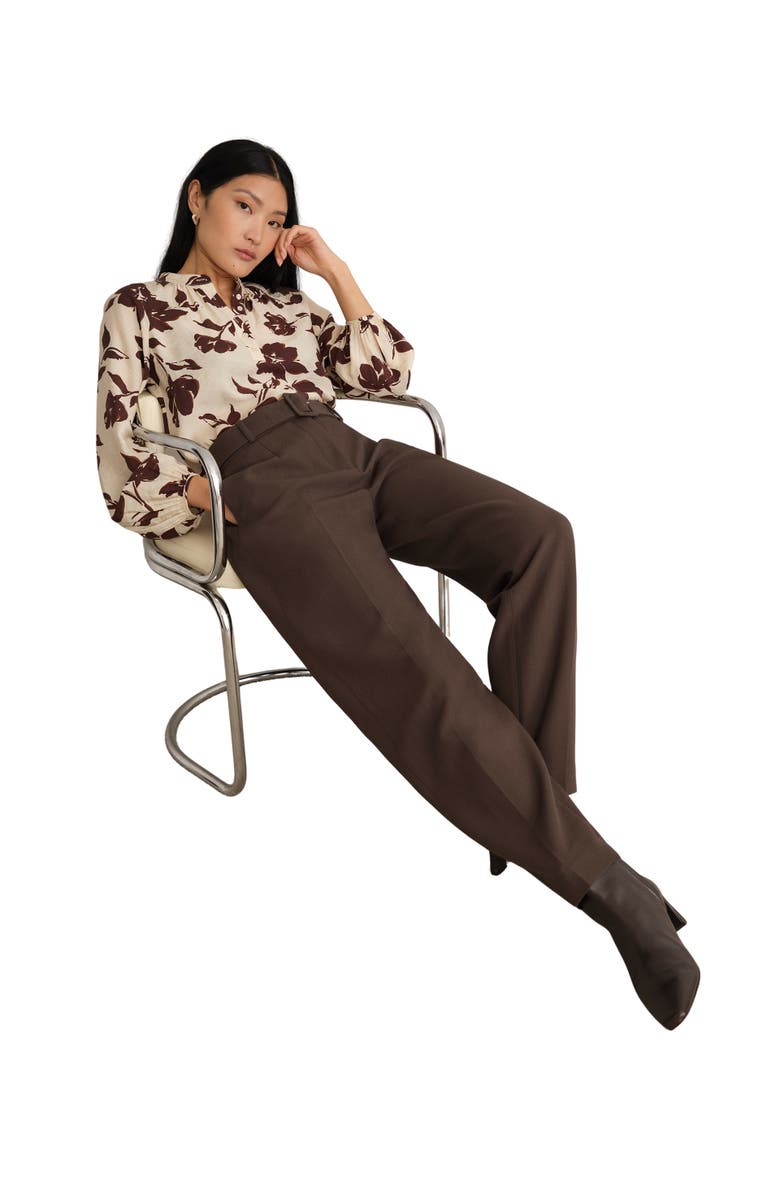 HOBBS LONDON Trina High-Waist Barrel Trousers, Main, color, Deep Brown