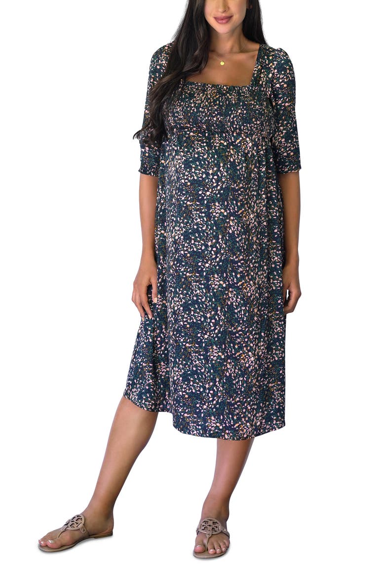 Ingrid & Isabel® Smocked Square Neck Maternity Dress, Main, color, ABSTRACT DITSY