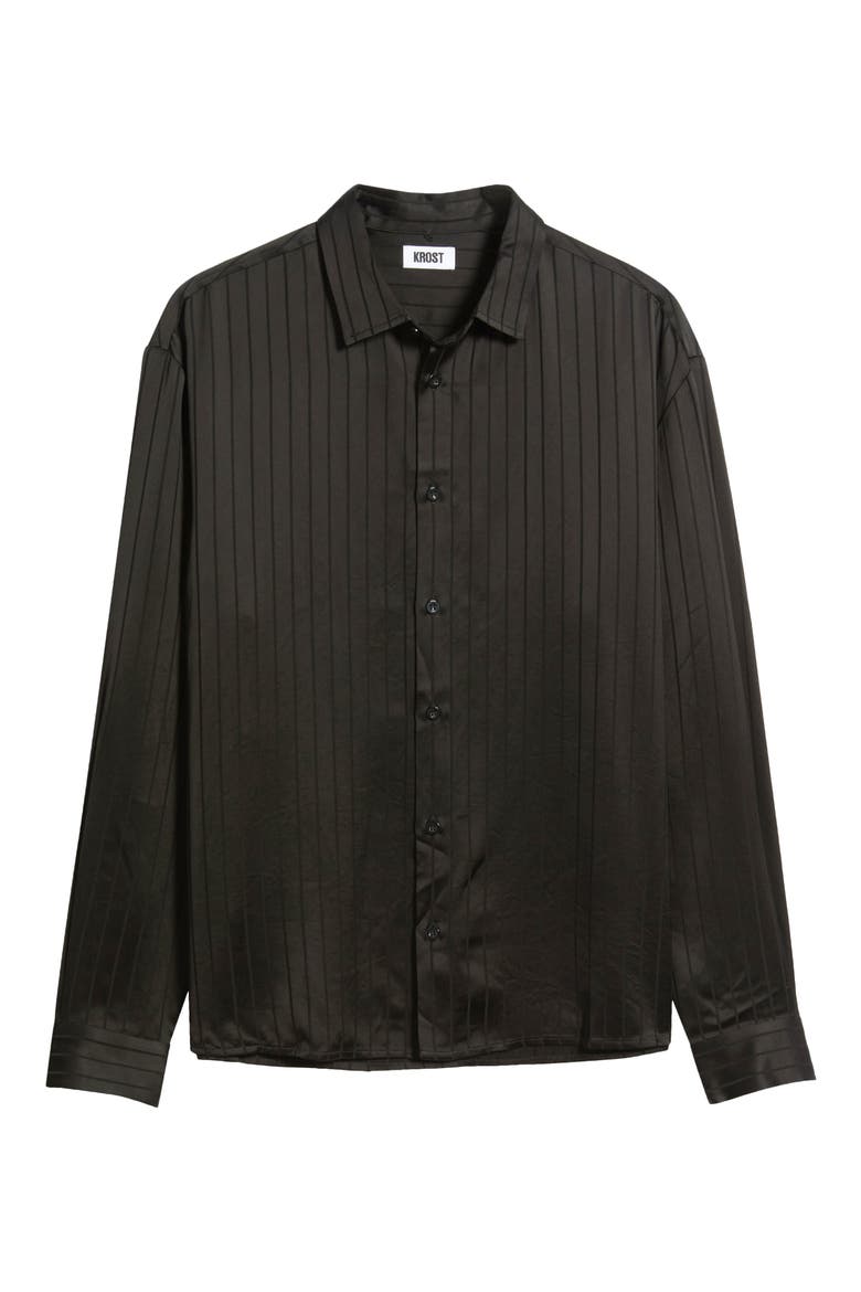 Relaxed Fit Button-Up Pile Stripe Shirt, Main, color, BLACK