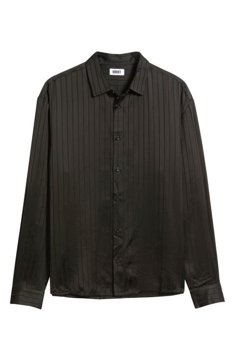 Relaxed Fit Button-Up Pile Stripe Shirt