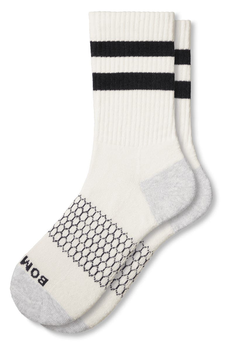 Bombas Core Vintage Stripe Quarter Crew Socks, Main, color, Soft White/ Black