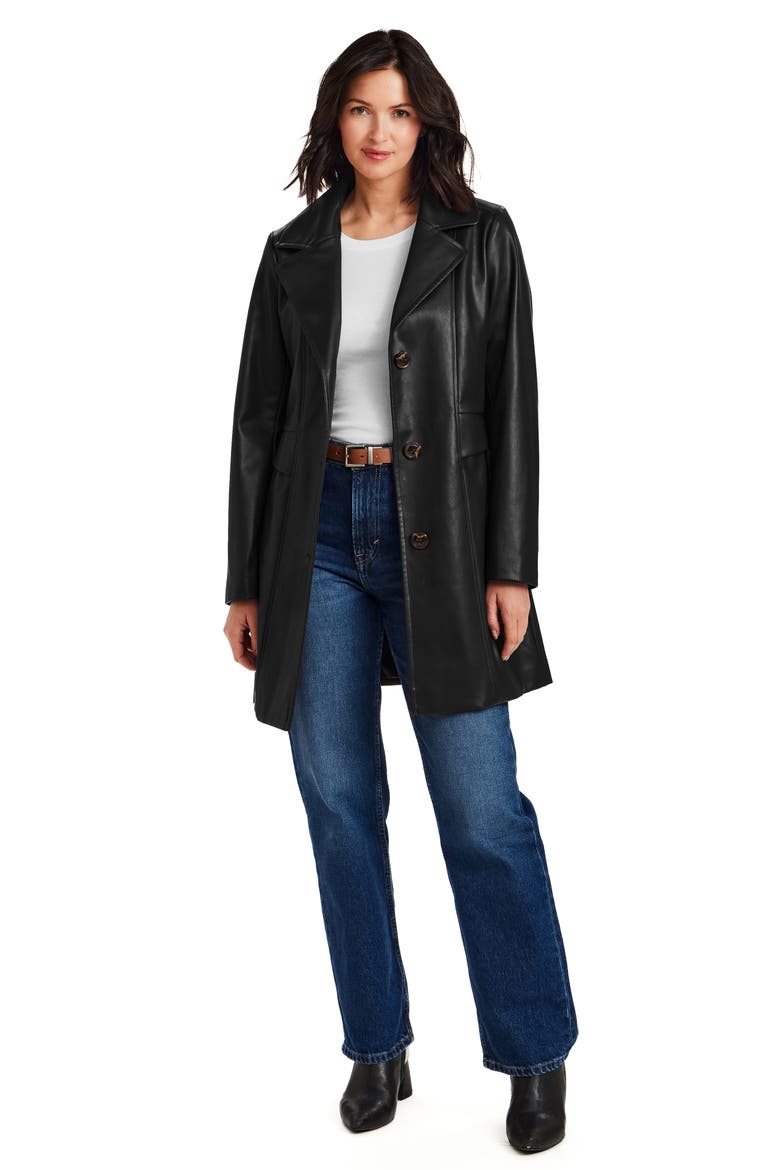 Faux Leather Coat, Alternate, color, BLACK
