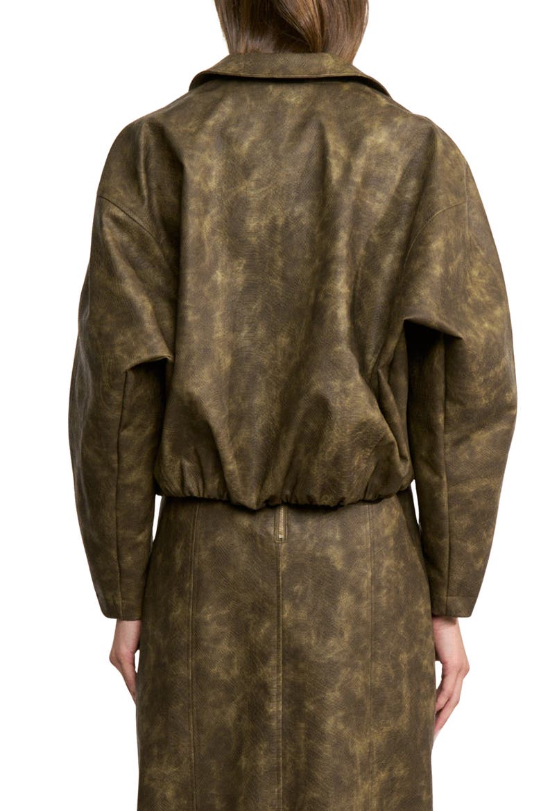 Margot Croc Embossed Faux Leather Bomber Jacket, Alternate, color, OLIVE