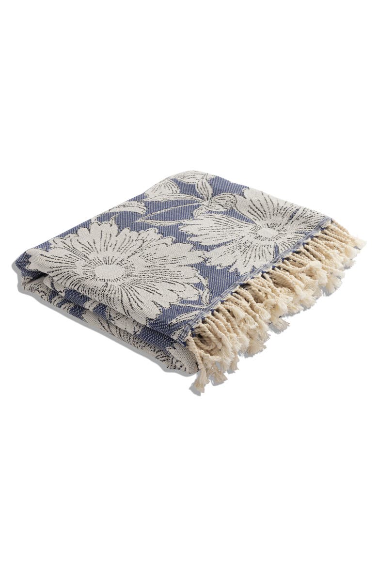Garden Flower Organic Cotton Medium Weight Throw Blanket, Alternate, color, Navy