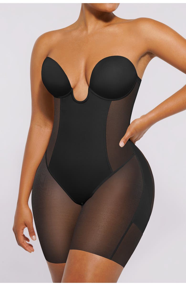 Shapellx Strapless Shapewear Deep Plunge Low Back Bodysuit, Main, color, Black