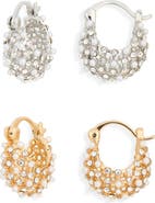 Tasha 2-Pack Faux Pearl & Crystal Huggie Hoop Earrings