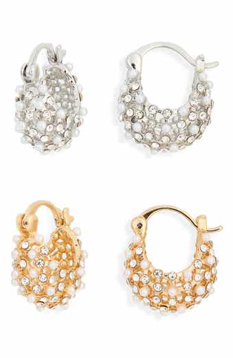 2-Pack Faux Pearl & Crystal Huggie Hoop Earrings