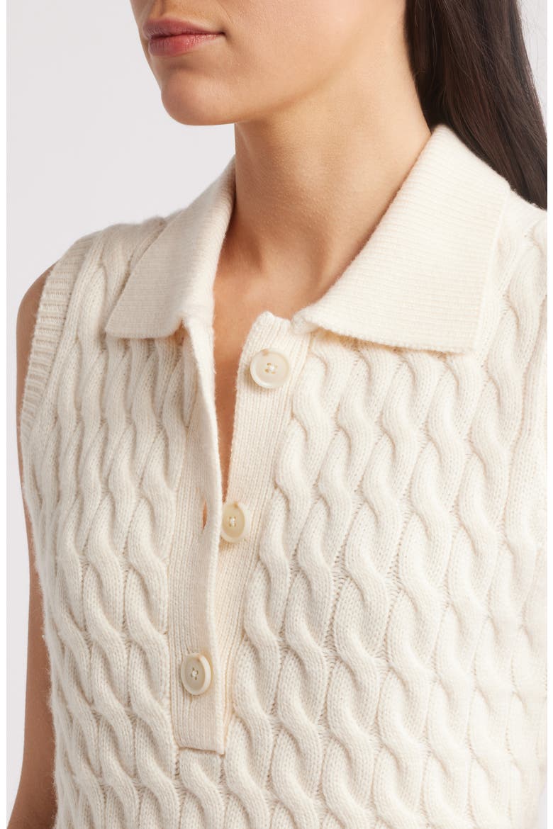 Cable Wool Sleeveless Polo Sweater, Alternate, color, CREAM