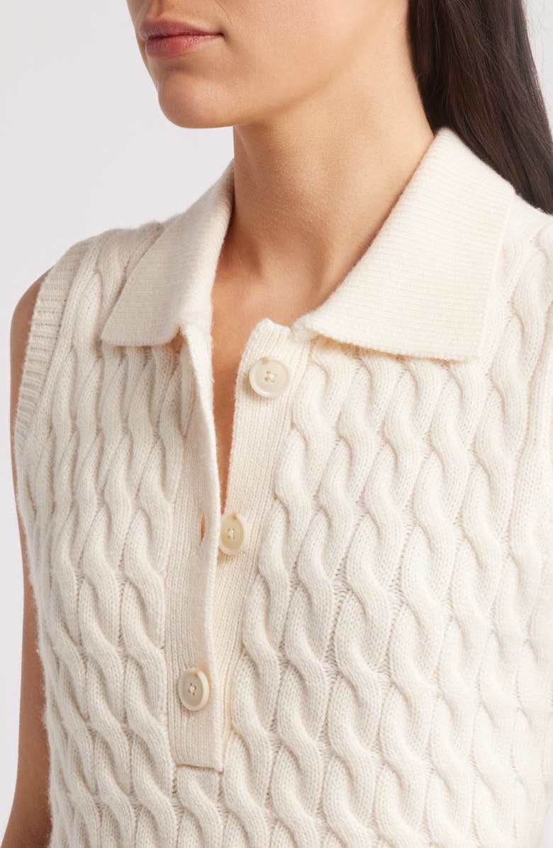 FRAME Cable Wool Sleeveless Polo Sweater, Alternate, color, Cream