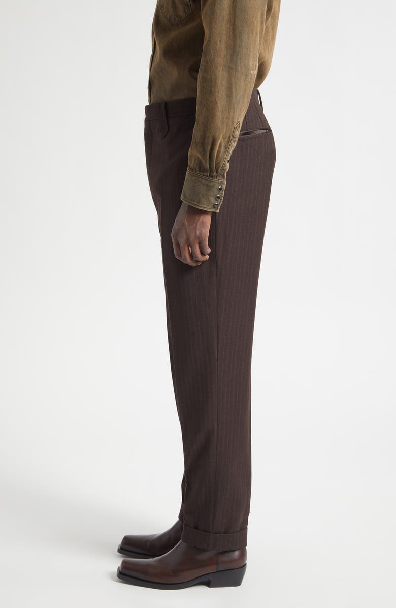 Double RL Slim Fit Pinstripe Wool Flannel Western Straight Leg Pants, Alternate, color, Brown Charcoal