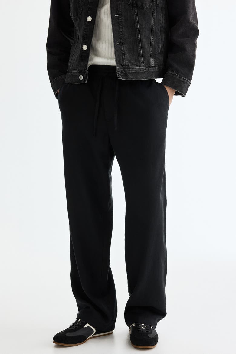 Relaxed Fit Linen-blend Trousers, Alternate, color, Black