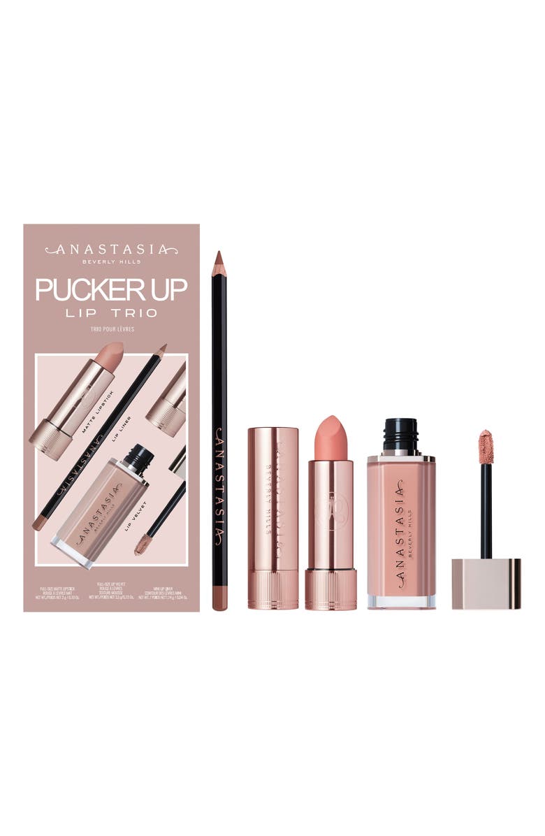 Anastasia Beverly Hills Pucker Up Lip Trio $47 Value, Main, color, Hush Pink Hollywood Deep Taupe