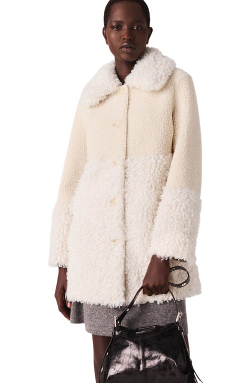 Maje Shearling Collared Coat In Neutral