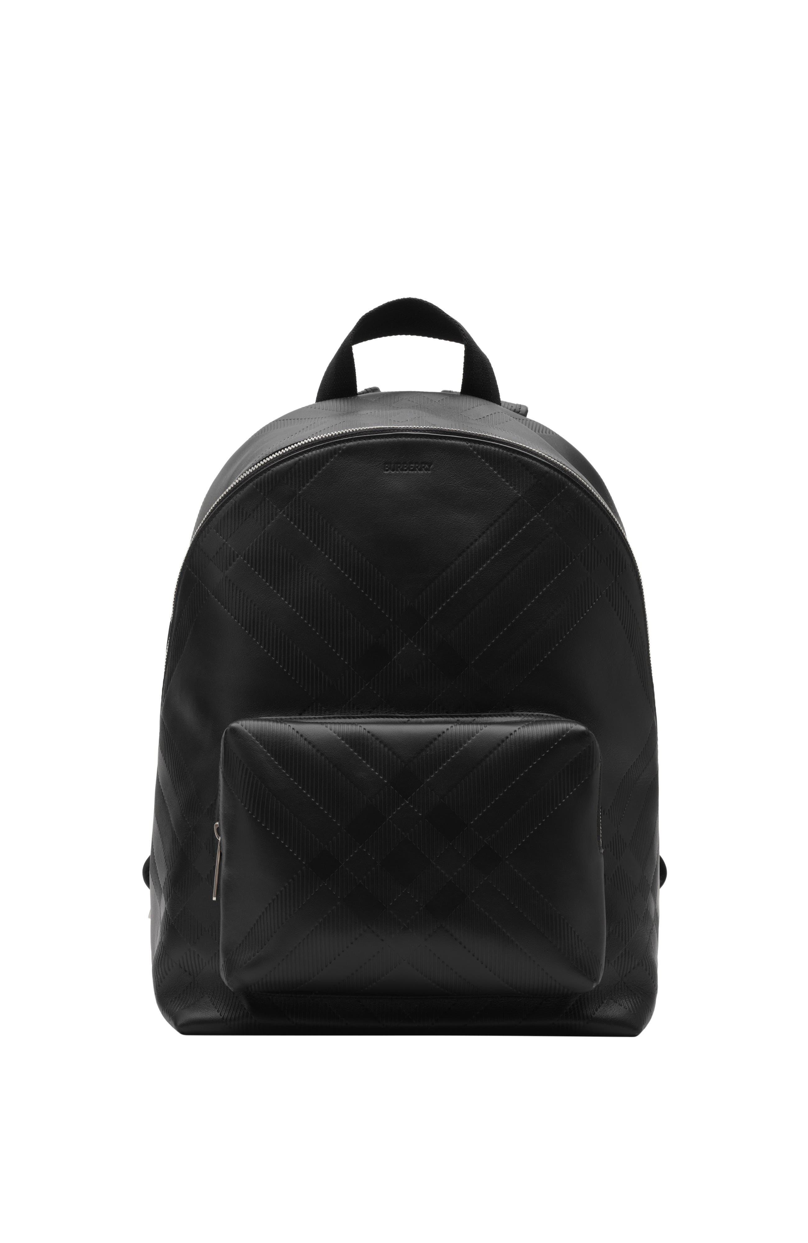 Burberry Embossed Check Backpack, Main, color, Black